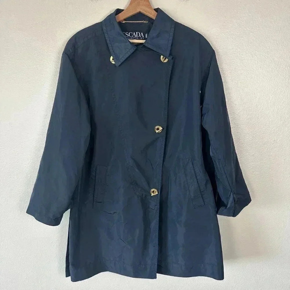 Escada Rain Jacket Luxury Nylon Outdoor Coat Travel Navy Blue Women's Size 38 - Picture 3 of 5